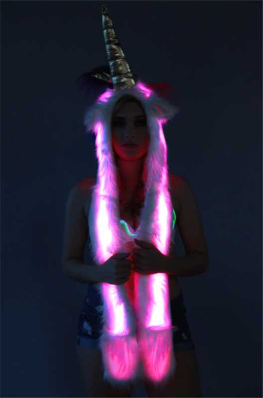 LED Faux Fur Rave Hood - Unicorn
