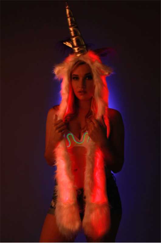 LED Faux Fur Rave Hood - Unicorn