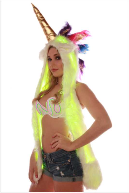 LED Faux Fur Rave Hood - Unicorn