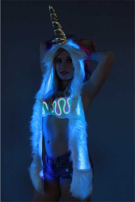 LED Faux Fur Rave Hood - Unicorn