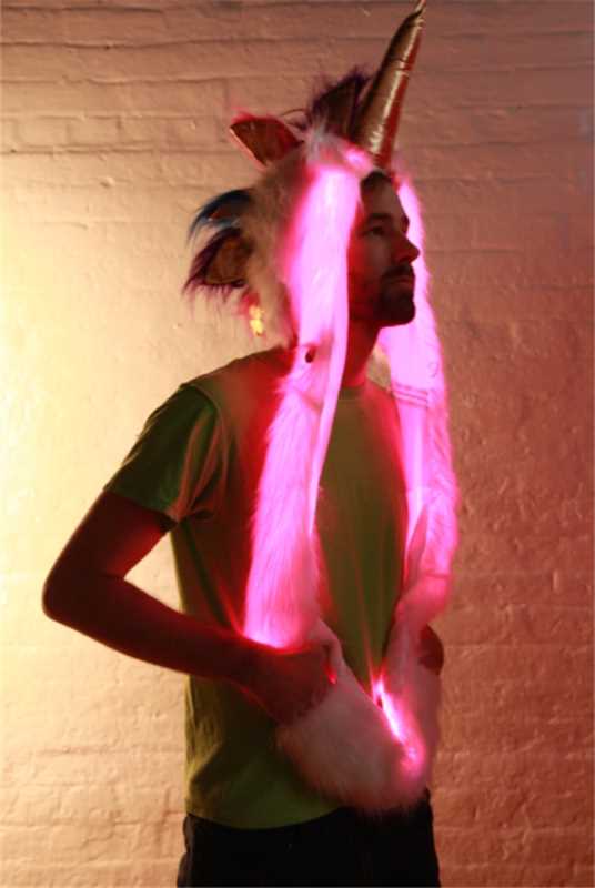 LED Faux Fur Rave Hood - Unicorn