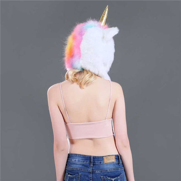 LED Faux Fur Rave Hood - Unicorn