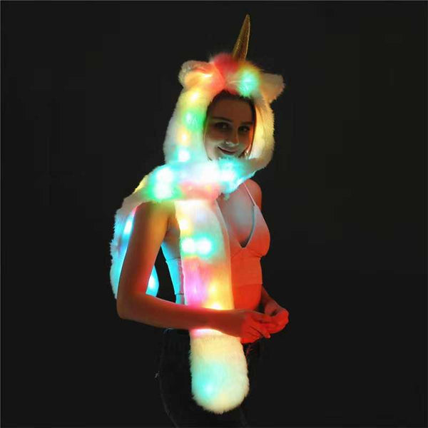 LED Faux Fur Rave Hood - Unicorn