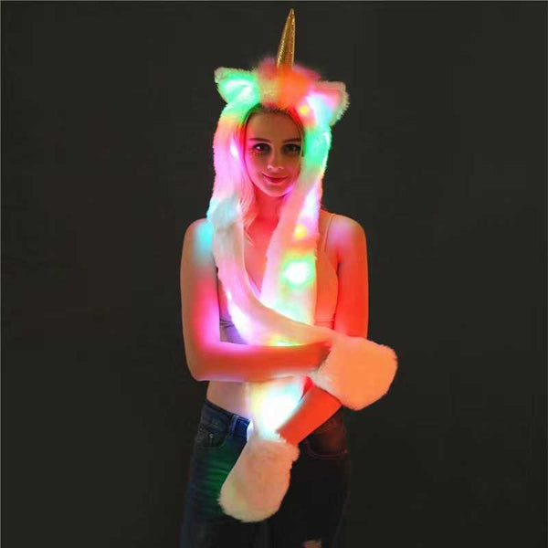 LED Faux Fur Rave Hood - Unicorn