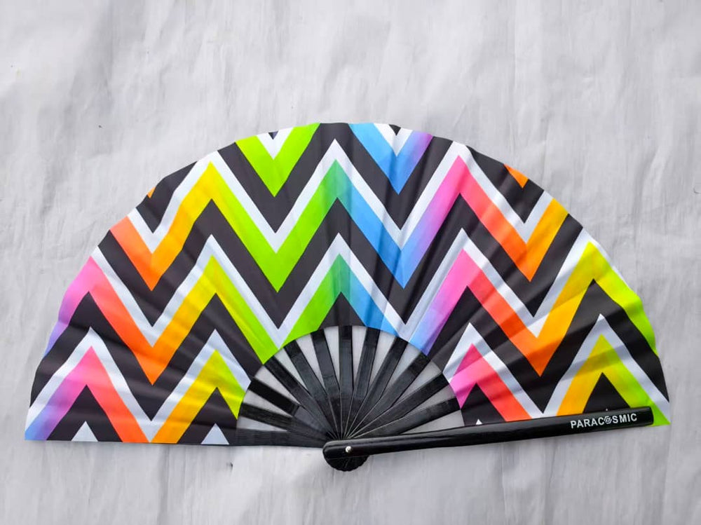 PARACOSMIC Foldable Hand Fan - Rainbow ZigZag