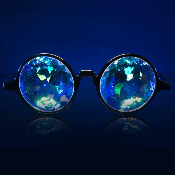 GloFX Black Frame Kaleidoscope Glasses with Rainbow Lenses - PARACOSMIC