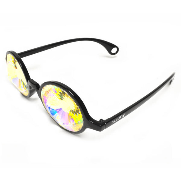 Black Frame Kaleidoscope Glasses with Rainbow WORMHOLE Lenses - PARACOSMIC