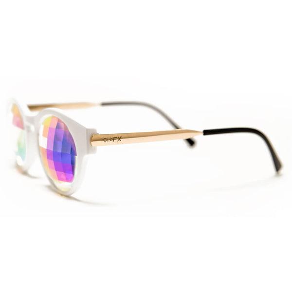 GloFX White Cat Eye Frame with Rainbow Bug Eye [Flat Back] - PARACOSMIC